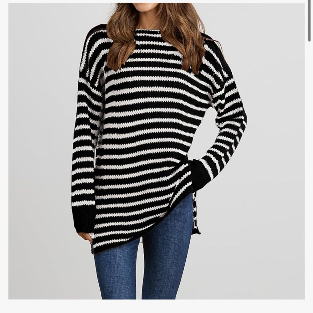 Kirundo Women’s M Striped Knit Sweater Long Sleeve Casual Loose Fit